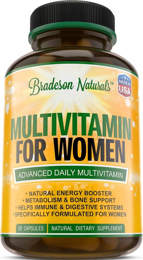 Kvindernes multivitamin supplement. Vitaminer A C D E & vitamin B kompleks. Immun & kvindelig støtte + antioxidant & naturlige energier. Non- GMO, Gluten Free, Made in the USA, 60 Caps