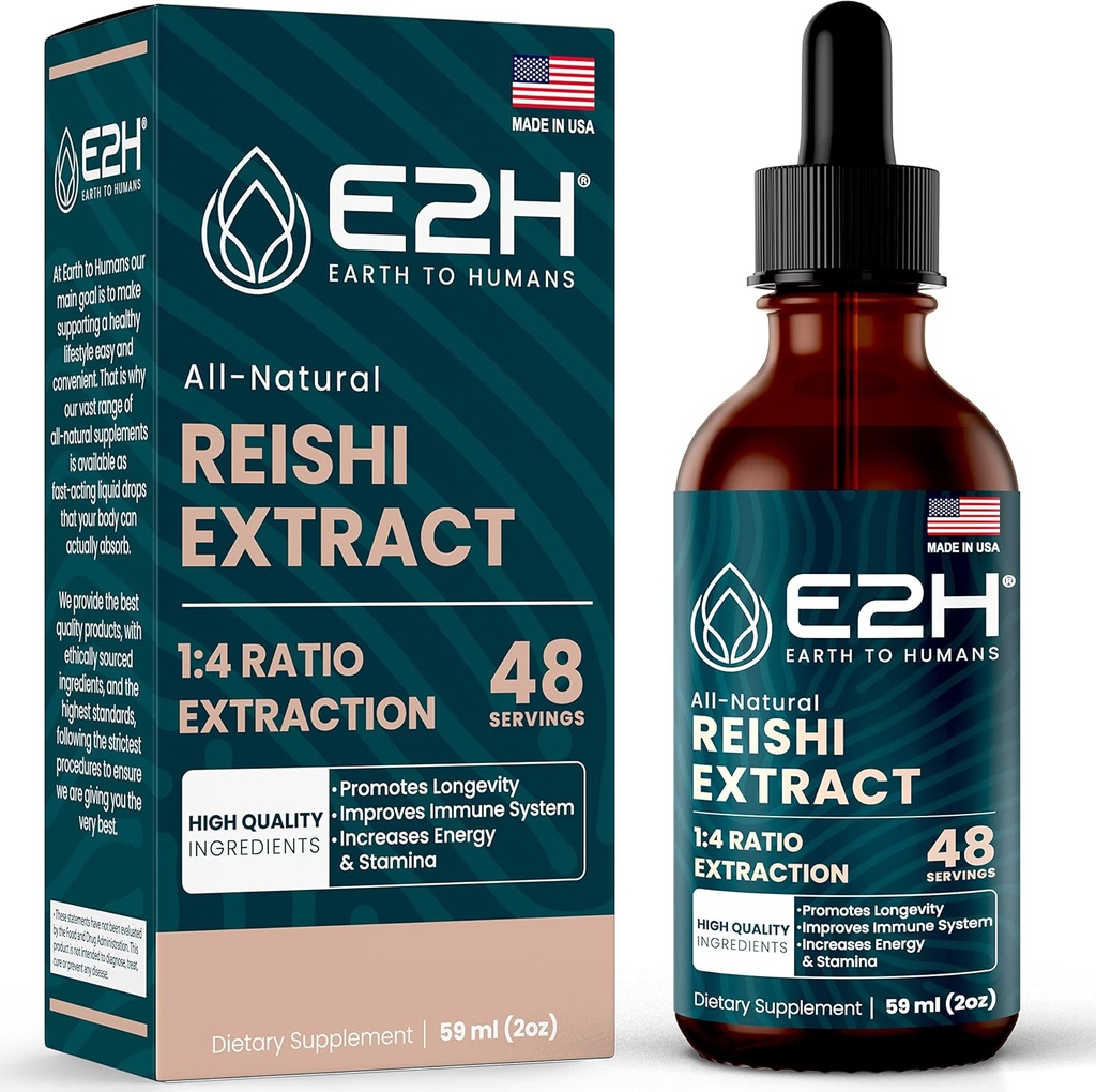 Reishi Mushroom Supplement - Hurtigere absorption end Reishi Mushroom Kapsler eller Pulver - Vores Reishi Mushroom Extract fremmer Longevity - Reishi Mushroom Tincture - 2 Fl Oz by E2H