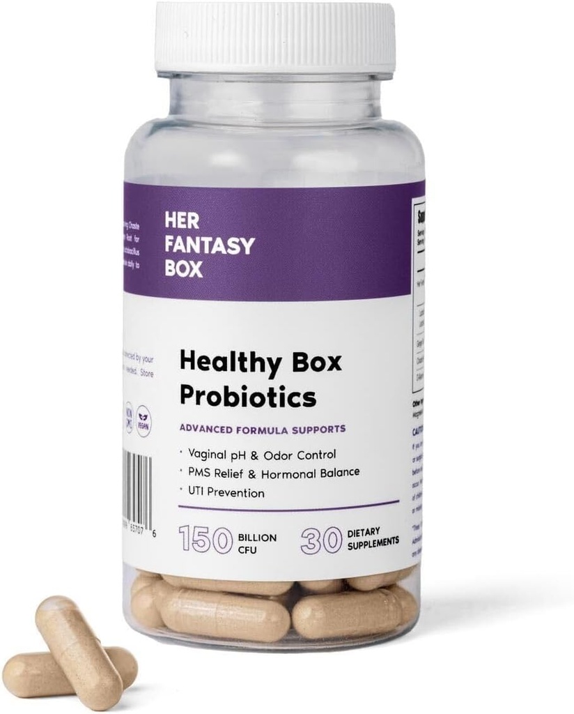 Hendes Fantasy Box against 124; Sund Box against 124; Vaginal Probiotika til kvinder - Prebiotika + Advanced Lactobacillus Blend - Hormonal Balance, PMS Relief - Feminin Health Support med Cranberry & D- Mannose