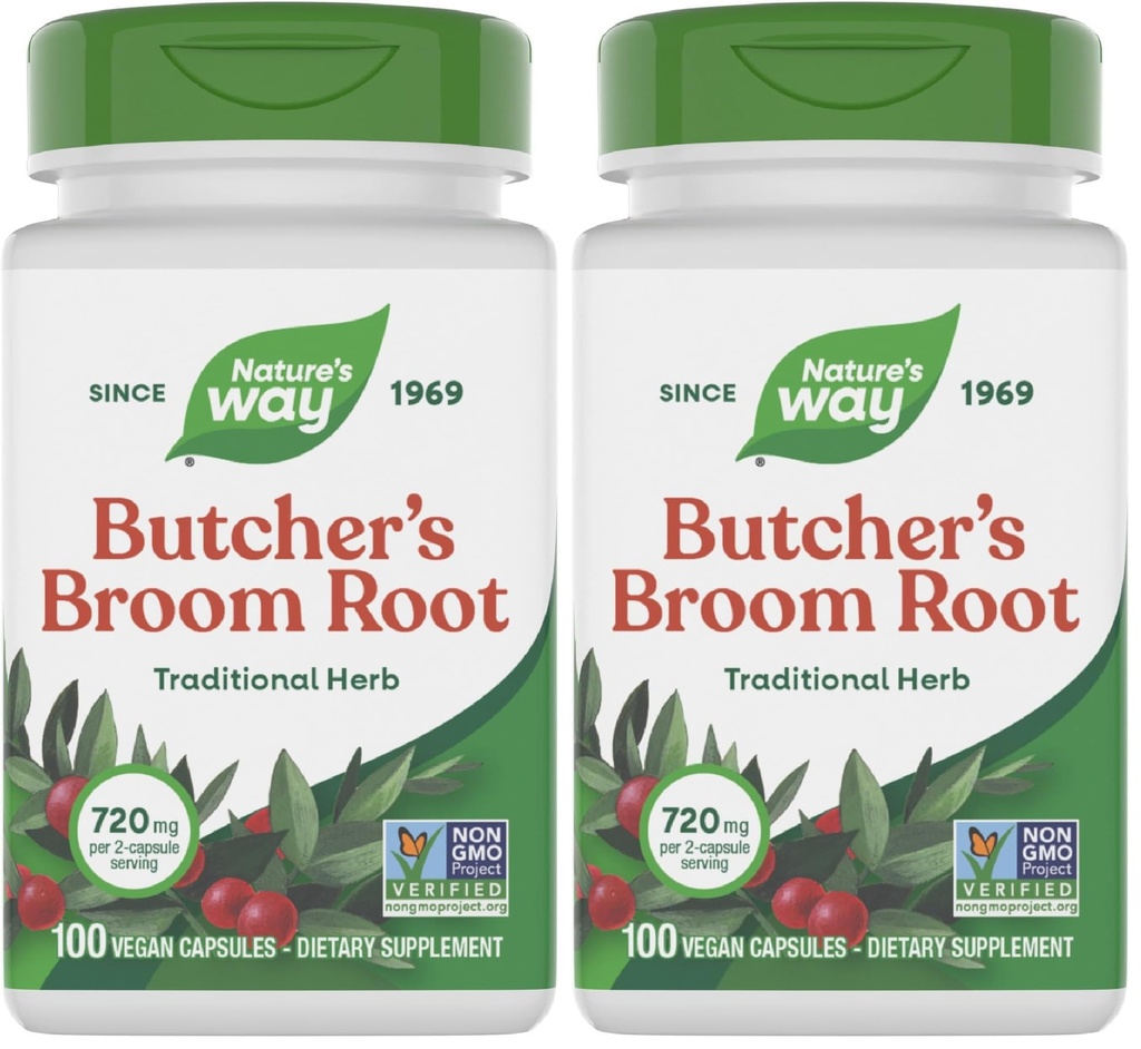 Nature 's Way Butcher' s Broom Root, Traditional Ben Vein Support *, 100 Vegan Capsules (pakke med 2)