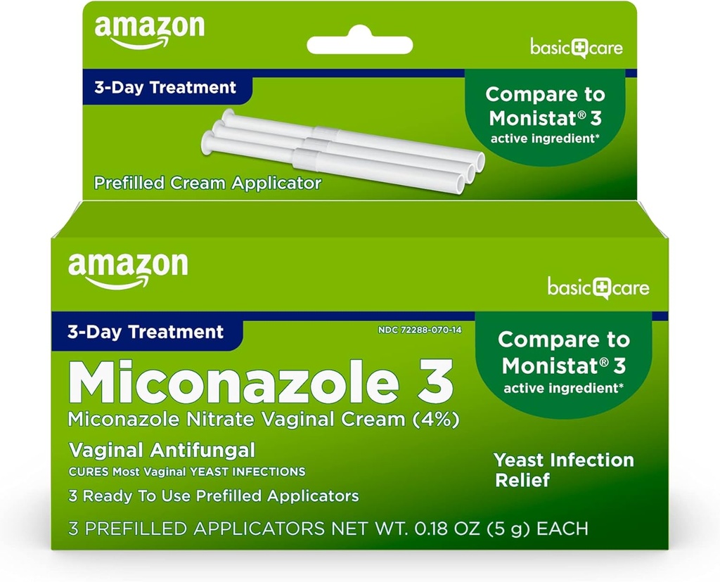 Grundlæggende pleje Miconazole Nitrate Vaginal Cream (4 Procent), 3-dages Gær Infektion Behandling for kvinder, 0,18 Unse - 3 tæller (Pack of 1)