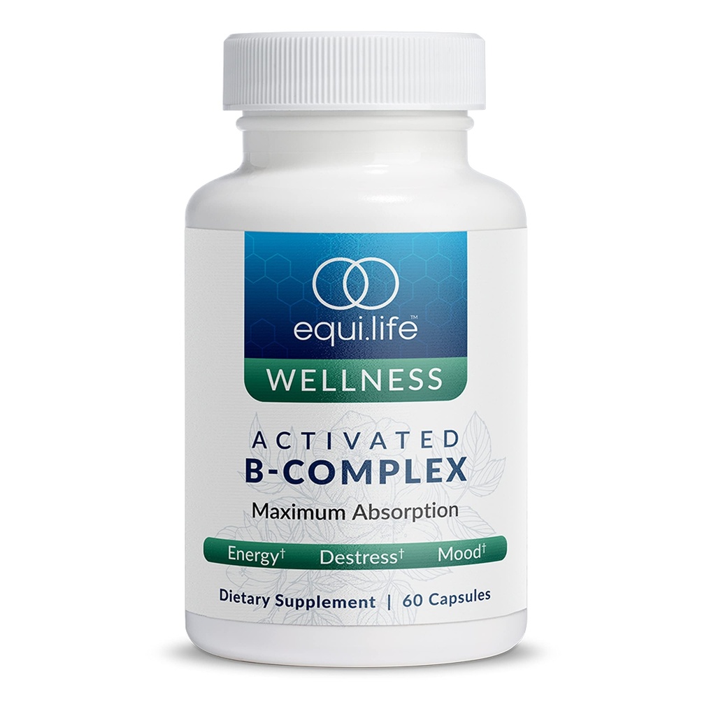 Equilife Aktiveret B Complex, Super B Complex Kosttilskud med biotin, Inositol, B12 & B6, Cholin & Folate til at understøtte energi & hår, hud, nail sundhed, gluten fri, Vegan, ikke GMO, 60 kapsler