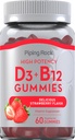 Piping Rock Vitamin D3 og B12 Gummies Medic124; 60 Greve Medic124; Supplement for kvinder og mænd Medical 124; High Potency Medical 124; Strawberry Flavor Medical 124; Vegetar, Non- GMO, Gluten Free