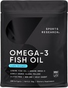 Sports Research Triple Strength Omega 3 Fish Oil - Burpless Fish Oil Supplement w / EPA & DHA Fedtsyrer fra Wild Alaska Pollock - Heart, Brain & Immunsupport til mænd og kvinder - 1250 mg, 240 ct