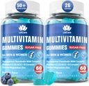 Methyleret Multivitamin til Mænd / Kvinder Gummier, Herre / Kvinder Multivitamin 50 Plus, med Glucosamin Chondroitin MSM Echinacea Sukker fri Chewable Multi Vitaminer B D3 K2 A C E for voksne seniorer, 120 Cts