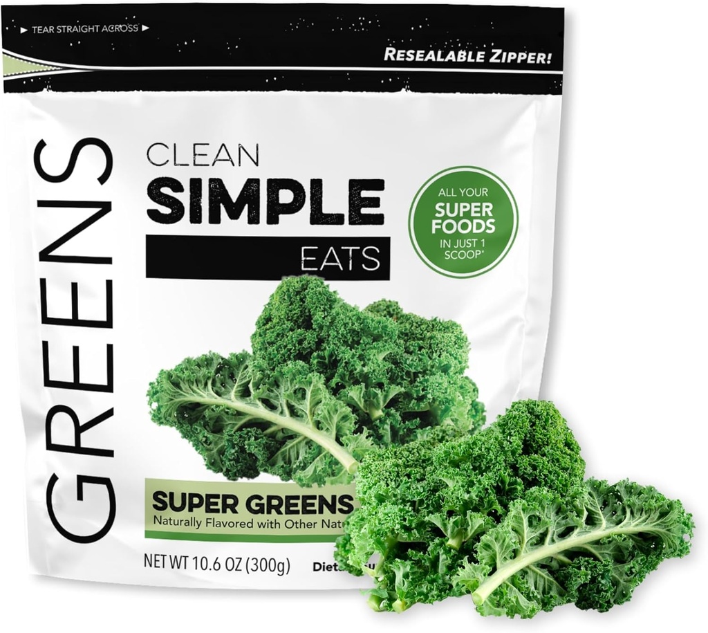 Clean Simple Eats Super Green Powder, Naturlig Flavored Green Powder med Chlorella, Spirulina, Superfoods & Prebiotic Fiber, Ingen kunstige ingredienser, Gluten Free, Classic Green Flavor, 30 Srvgs