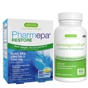 Igennus Pharmepa Restore + Ashwagandha + L- Theanine & Magnesium Bundle, 1000mg Pure EPA Omega-3 Fish Oil + 600mg KSM- 66 Ashwagandha Adaptogen Complex med zink & B Vitamin, Mood & Stress Support
