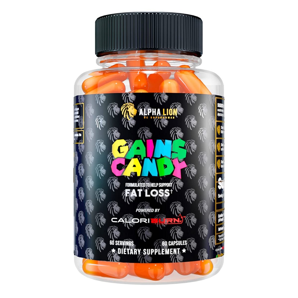 LEONA LION Gains Candy, piller, der understøtter vægttab, Energitilskud, 100% Natural Extract, Calorie Burning, Regulerer sund metabolisme, 60 kapsler (fedt tab - Caloriburn ®)