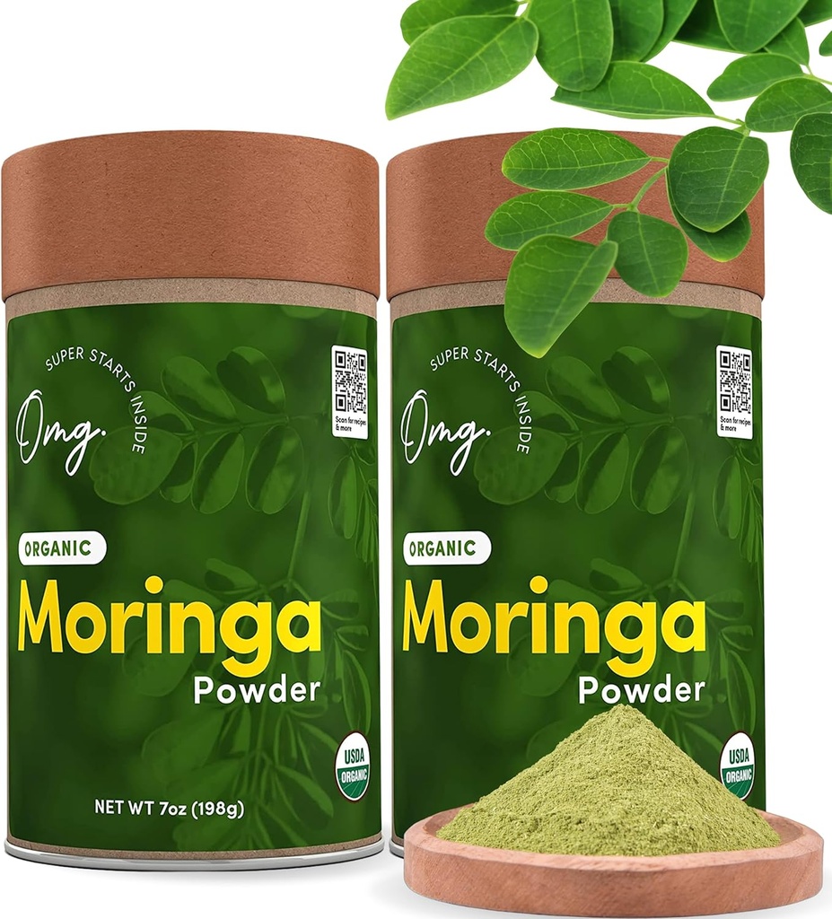 OMG! Superfoods Pure and Organic Moringa Powder - USDA Certified Moringa Oleifera, Great Source of Calcium, Iron, Vitamin A & E - 7 Oz (2 Pack)