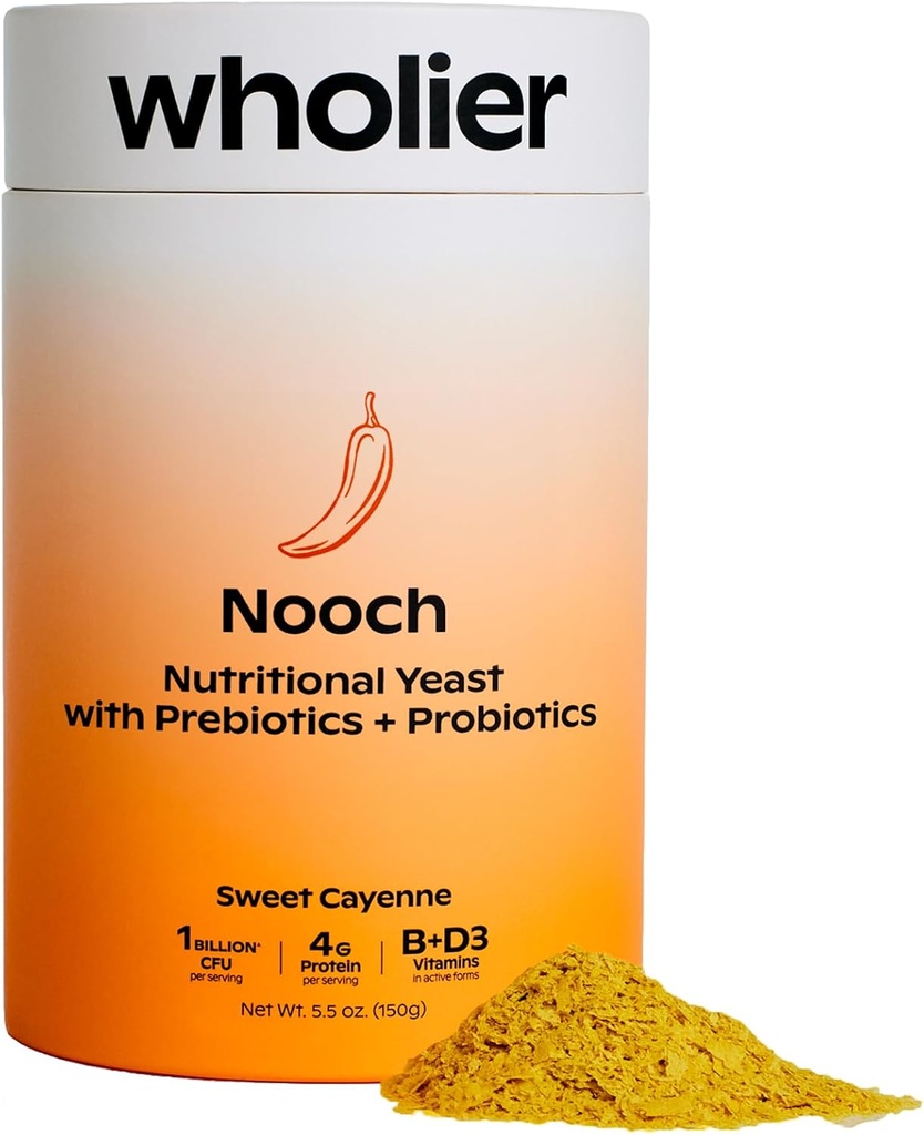 Wholier Nutritional Gær Flakes med Prebiotika & Probiotika til Gut Sundhed. Methylcobalamin Vitamin B12 & Vitamin D3. Vegansk Cheesy Seasoning. (5.3 oz.) (BBQ Flavor)