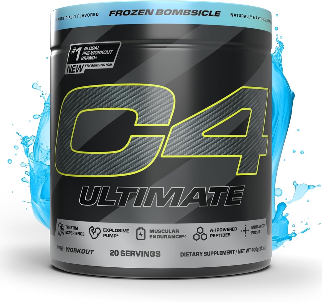 Cellucor C4 Ultimate Pre Workout Powder - Sugar Free Preworkout Energy Supplement for mænd og kvinder - 300mg Koffein + TeaCrine + Dynamin + Creatin - Frossen Bombsicle, 20 Servere