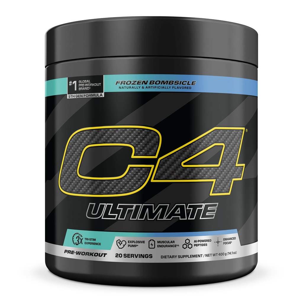 Cellucor C4 Ultimate Pre Workout Powder - Sugar Free Preworkout Energy Supplement for mænd og kvinder - 300mg Koffein + TeaCrine + Dynamin + Creatin - Frossen Bombsicle, 20 Servere