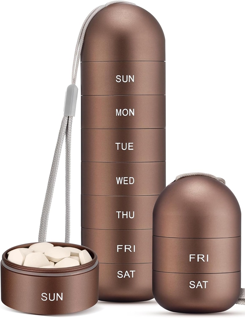 Zannaki Metal Fugt Bevis Weekly Pill Organizer, Stackable Aluminum Alloy BPA Gratis rejse vandreture 7 Dag Pill Box sag Vandtæt og stort kompartment til at holde piller, vitaminer, fiskeolie, kosttilskud