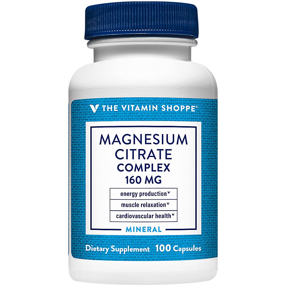 Den Vitamin Shoppe Magnesium Citrate Complex 160MG, Mineral supplement, der understøtter knogler, tænder og energi produktion (100 kapsler)