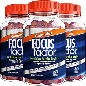 Focus Factor Nootrope Gummies - Memory Supplement for Brain, Phosphatidylserin, Bacopa, Huperzine A - 60 Greve (3 Pack)