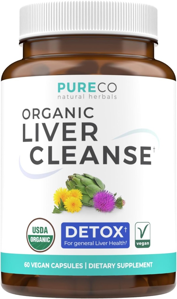 Organic Liver Cleanse Detox & Repair (Vegan, Non-GMO) Milk Thistle Extract (80% Silymarin), Dandelion Root, Artichoke Leaf, Yellow Dock - Liver Health Support Supplement - 60 Capsules (No Pills)