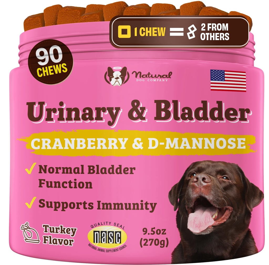 Natural Dog Company Urinary & Bstige supplement til hunde - Cranberry & D- Mannose Soft Chews med Marshmallow Root & Astragalus - Understøtter Urinary Tract Sundhed, Bstige funktion & Normal Urin Flow