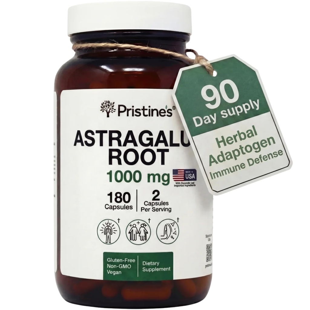 PRISTINE 'S Astragalus Root immunforsvar Support Kapsler -1000mg 90 Day Supply Herbal Adaptogen - sund aldring, hjerte & lung sundhed