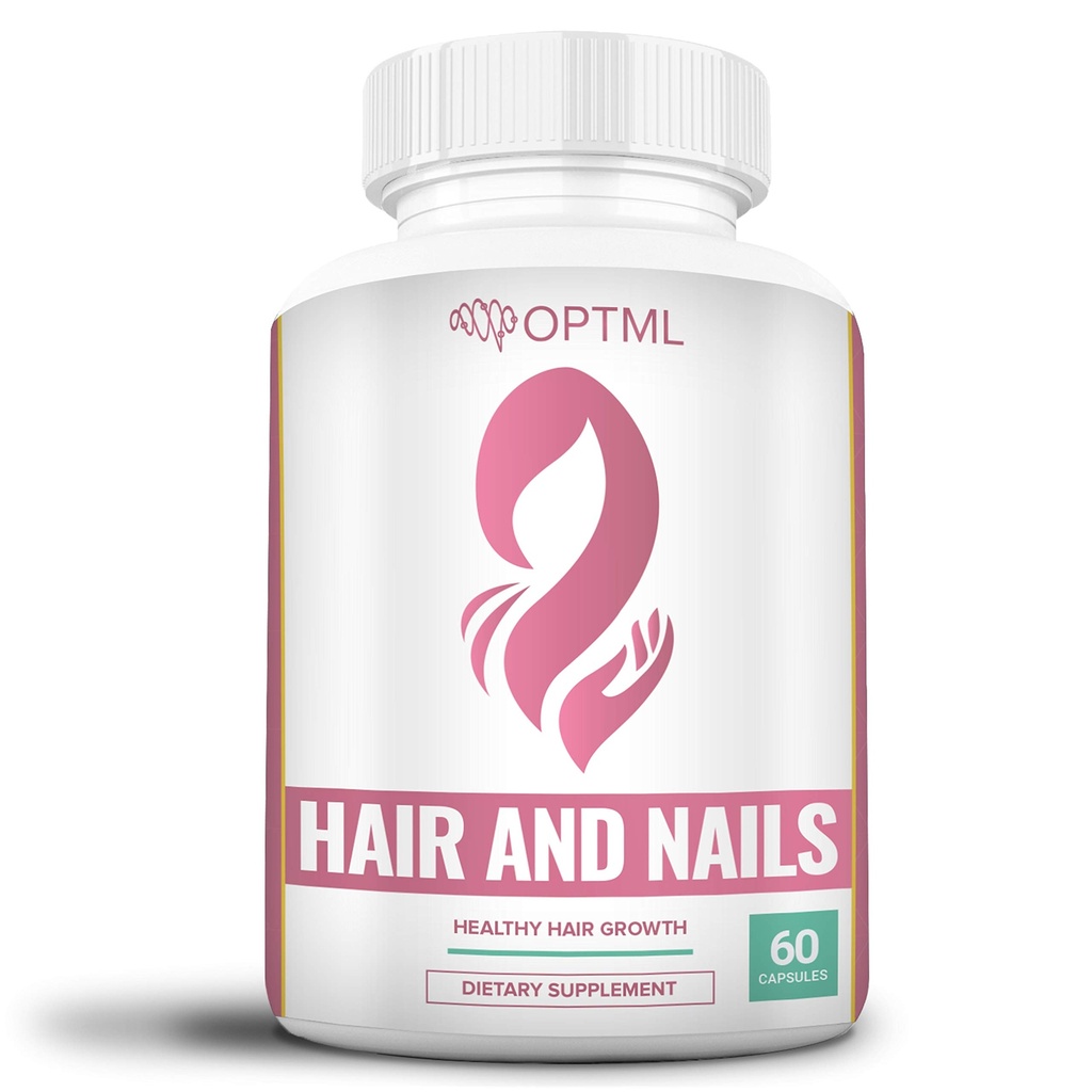 OPTML Hair and Nail Vitamins for Hair Growth and Thickness, Biotin-Infused Hair Pills, Hair Vitamins for Faster Hair Growth and Healthy Nails, for Women and Men, 60 Capsules
