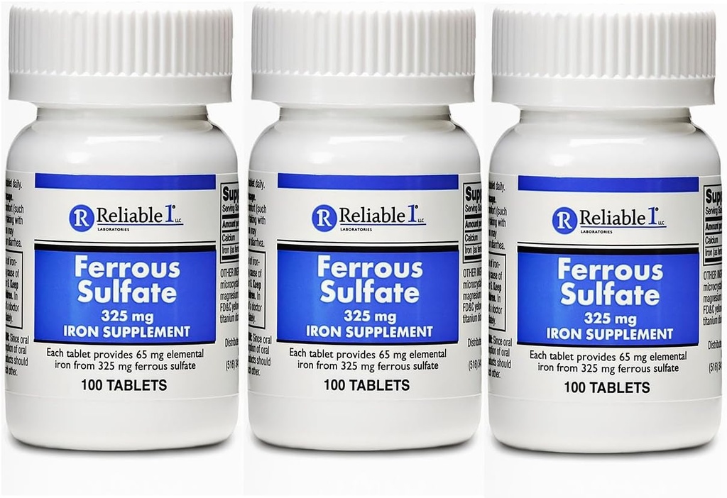 Ferrous Sulfate Iron 325 mg Generic for Feosol 100 Tablets Pack of 3