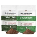 Ægte svampe Tyrkiet Hale (45g) og 5 forsvarere (45g) Mushroom ekstrakt pulver bundle - Mushroom supplement for immunstyrke - Vegan, ikke-GMO Immunitet supplement