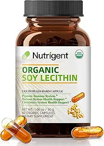 USDA Organic Soy Lecithin Supplement 800 mg, High Absorption Liquid Organic Capsules, Cholin Lecithin Supplement for Brain & Lever Health Support, Non- GMO, Gluten Free, 60 Greve