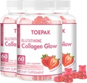 Multi Collagen Protein Glow Beauty Collagen Gummies, Kvinder Anti- Aging Support med Glutathione, Biotin & Multivitaminer, fremmer hud & hår sundhed, Jordbær, 180 Gummies (90 dage)