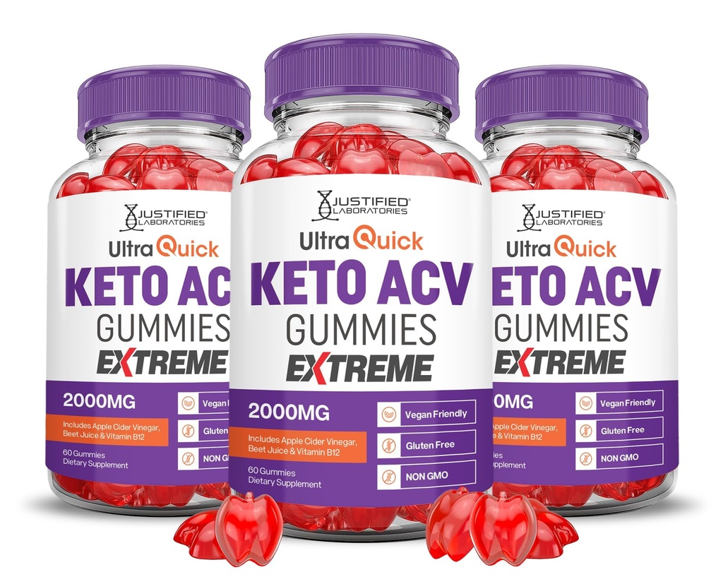 (3 Pack) Ultra Quick Keto ACV Gummies Extreme 2000MG Ultraquick Keto Gummies Apple Cider Vinciate Formuleret med Pomegranat Beet Juice Powder B12 Vegan Non GMO 180 Gummys