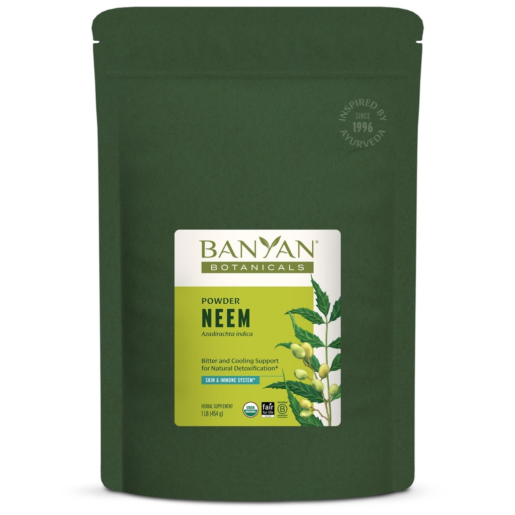 Banyan Botanicals Neem Powder - Organic Neem Leaf Supplement (Azadirachta Indica) - for hud sundhed, immunforsvar og naturlige afgiftning * - 1 LB. - Ikke-GMO bæredygtigt sour FFL Fair Trade