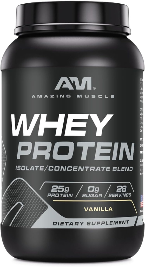 Amazing Muscle 100% Whey Protein Powder * Avanceret formel med Whey Protein Isolere som en primær ingredient sammen med Ultra Filtreret Whey Protein Koncentrat (Vanilla, 2 LB)