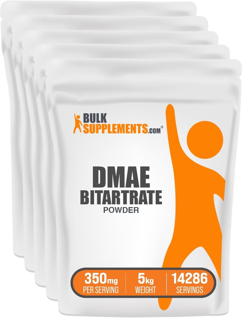 BulkSupplements.com DMAE Bitartrate Powder - Dimethylaminoethanol Bitartrate, DMAE Supplement - Unflavored & Gluten Free, 350mg per Serving, 1kg (2.2 lbs) (Pack of 5)