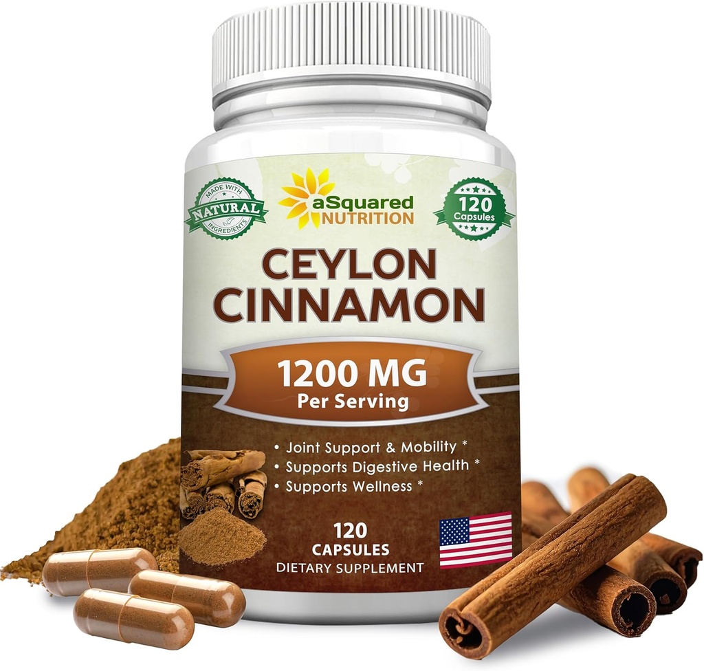 Natural Ceylon Cinnamon 1200mg - 120 Capsules, True Cinnamon from Sri Lanka, Extract Supplement Pills Promotes Heart Health