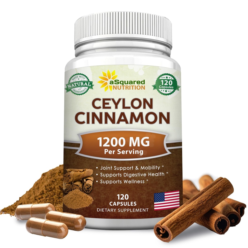 Natural Ceylon Cinnamon 1200mg - 120 Kapsler, True Cinnamon fra Sri Lanka, Extract Supplement Pills Promoes Heart Health