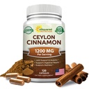 Natural Ceylon Cinnamon 1200mg - 120 Kapsler, True Cinnamon fra Sri Lanka, Extract Supplement Pills Promoes Heart Health