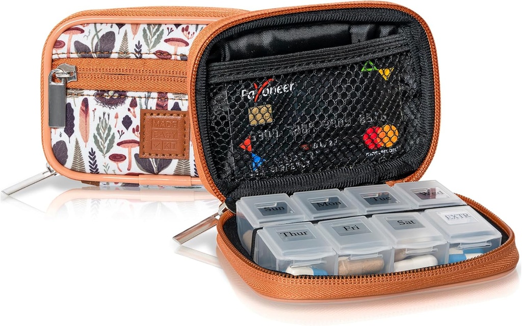Lavet Easy Kit Pill Case - Ugentlig Medicin Organizer med Aftagelig SyvdagVitamin & Supplement Box (Light Brown Woods)