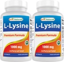 Bedste Naturals L- Lysin 1000mg 180 tabletter (180 greve (pakke med 1)) (2 flasker)