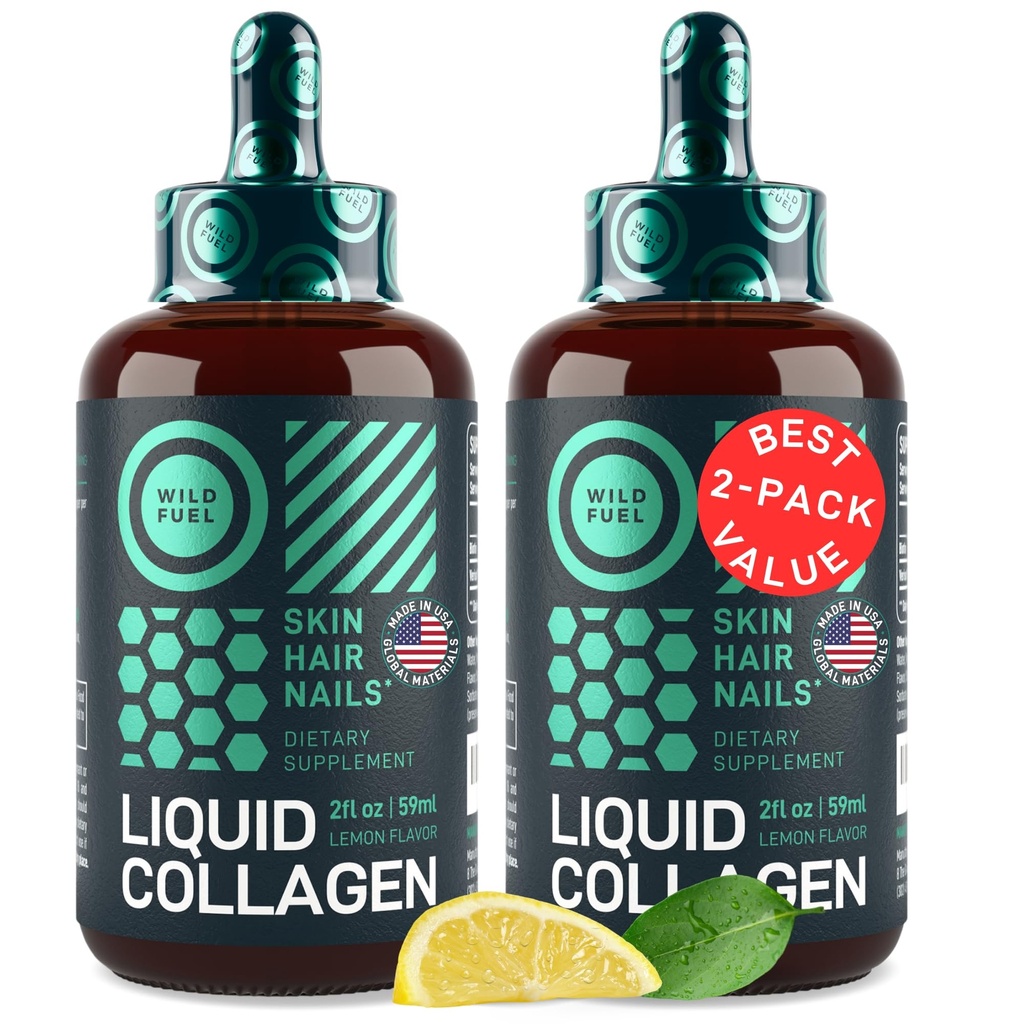 Flydende collagen peptider med biotin dråber - 30,000mcg Collagen Væske til kvinder og mænd plus biotin - Youth Skin, hårvækst, stærke negle - hårvitaminer til hårtab - Lemon Flavor - 2x2oz