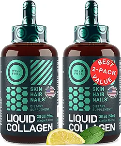 Flydende collagen peptider med biotin dråber - 30,000mcg Collagen Væske til kvinder og mænd plus biotin - Youth Skin, hårvækst, stærke negle - hårvitaminer til hårtab - Lemon Flavor - 2x2oz