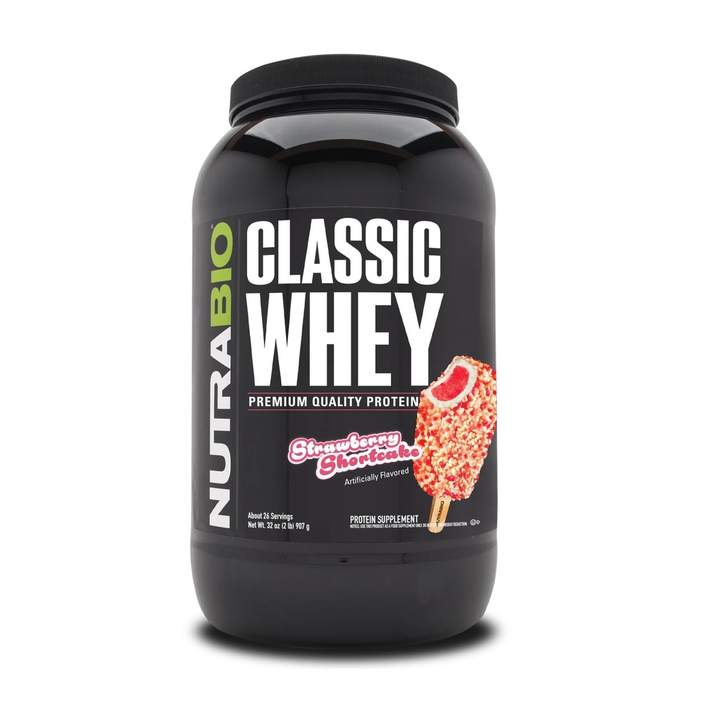NutraBio Classic Whey Protein Powder Supplement - 25 g protein Per Scoop - Full- Spectrum Aminosyreprofil med ingen Fillers, Kunstige Farver, eller Preservatives - Jordbær Marie, 2 Punds