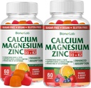 BionerLab Calcium Magnesium Zinkgummier med D3- og K2-vitamin - højpotens forbedret absorption - Orange og berry smag