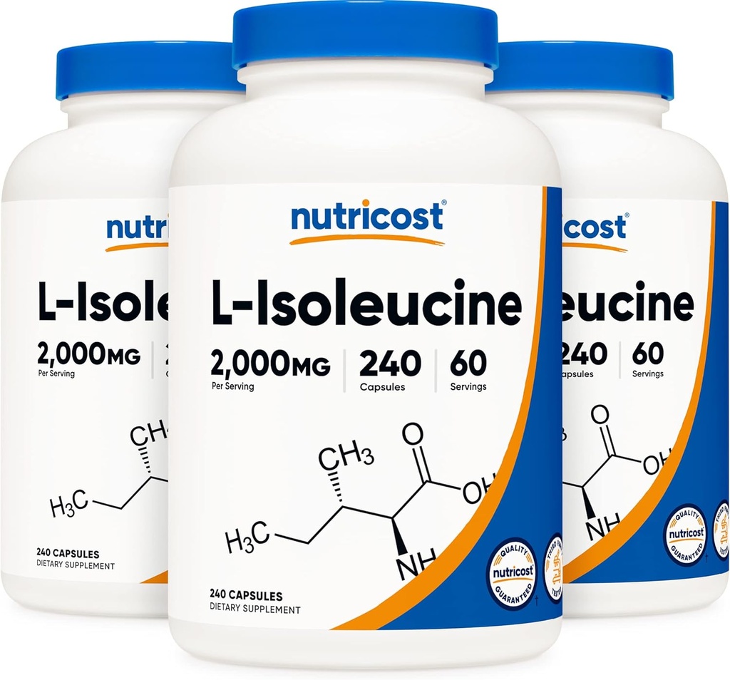 Nutricost L- Isoleucin 2000mg per servering, 240 kapsler per flaske (3 flasker)