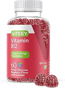 Viteey Vitamin B12 Gummies - Kognitiv Support and Energy Gummies - Vegan, Gelatine Free, Gluten Free - 60 Greve