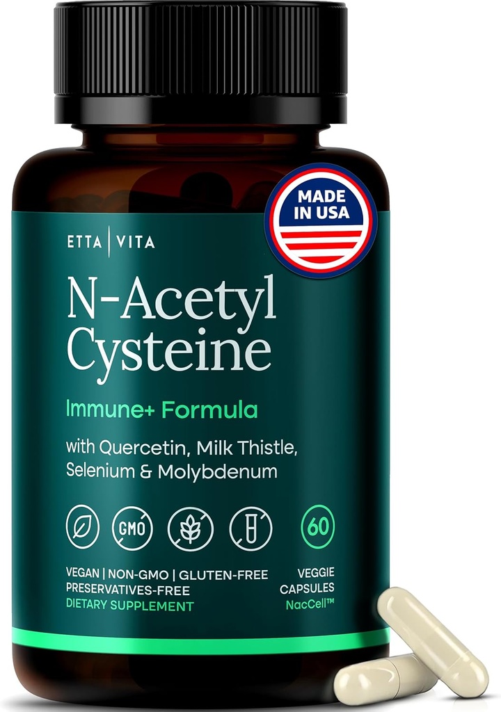 Vegan Lever Detox & Cleanse - NAC Supplement N- Acetyl Cysteine 600mg med Quercetin, Milk Thistle, Molybdæn & Selen, N- Acetyl- Cysteine kapsler til immunforsvar, luftveje og hjernesundhed