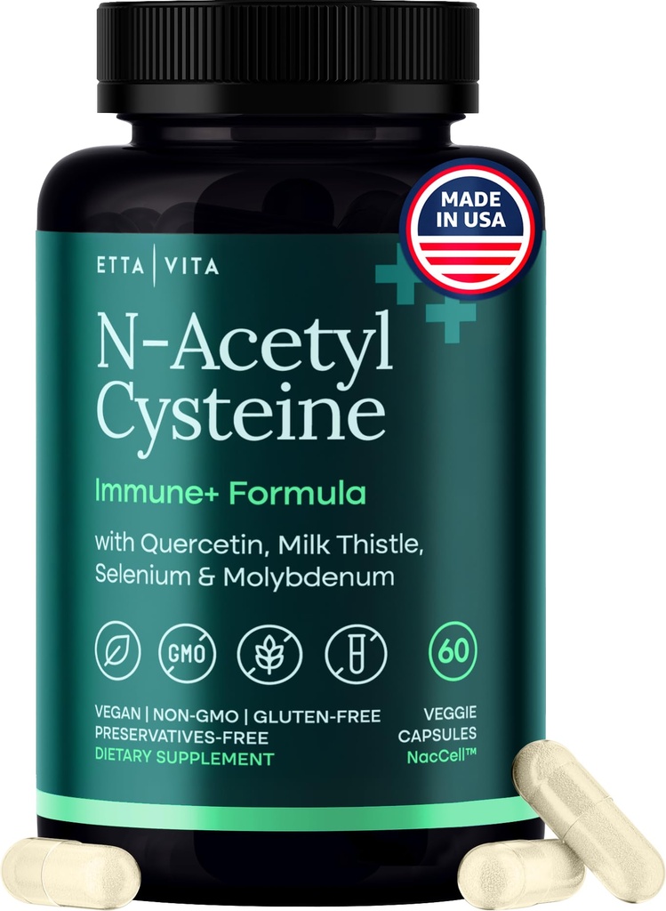 Vegan Lever Detox & Cleanse - NAC Supplement N- Acetyl Cysteine 600mg med Quercetin, Milk Thistle, Molybdæn & Selen, N- Acetyl- Cysteine kapsler til immunforsvar, luftveje og hjernesundhed