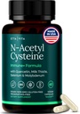 Vegan Lever Detox & Cleanse - NAC Supplement N- Acetyl Cysteine 600mg med Quercetin, Milk Thistle, Molybdæn & Selen, N- Acetyl- Cysteine kapsler til immunforsvar, luftveje og hjernesundhed