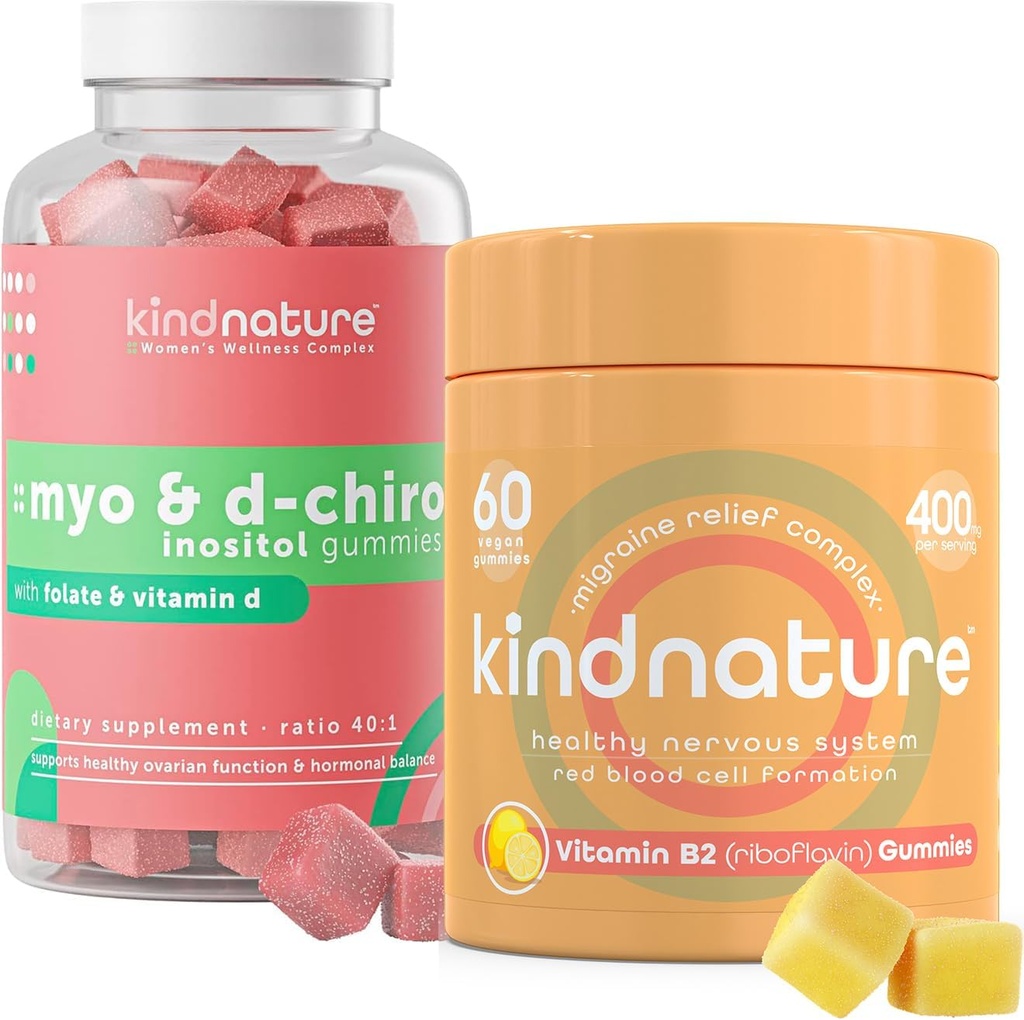 kindnature Myo- Inositol & vitamin B2 Wellness Bundle - Hormonal Balance, Migræne Relief & Energy Support Gummies