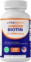 Vitamatisk høj potens Biotin 20000 mcg (20mg) med Keratin 100mg - 120 Vegetariske tabletter - Biotin Kosttilskud til sund hud & negle til voksne (120 Tæl (pakke med 1))