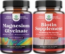 Bundle af Pure Magnesium Glycinat 400mg Per Servering for Mood Sleep og Afslapning 240ct og Pure Biotin piller til kvinder Mænd - Stop hårtab Tynde naturligt supplement