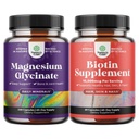 Bundle af Pure Magnesium Glycinat 400mg Per Servering for Mood Sleep og Afslapning 240ct og Pure Biotin piller til kvinder Mænd - Stop hårtab Tynde naturligt supplement