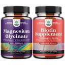 Bundle af Pure Magnesium Glycinat 400mg Per Servering for Mood Sleep og Afslapning 240ct og Pure Biotin piller til kvinder Mænd - Stop hårtab Tynde naturligt supplement
